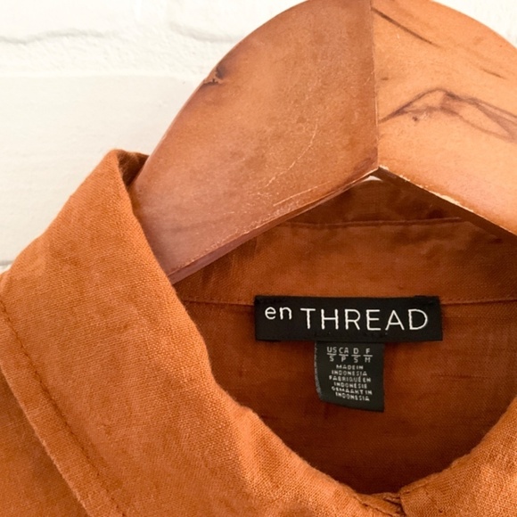 En thread Button down Lagenlook Linen Lyocell Puffy sleeve Pockets Cinnamon S - Picture 6 of 13